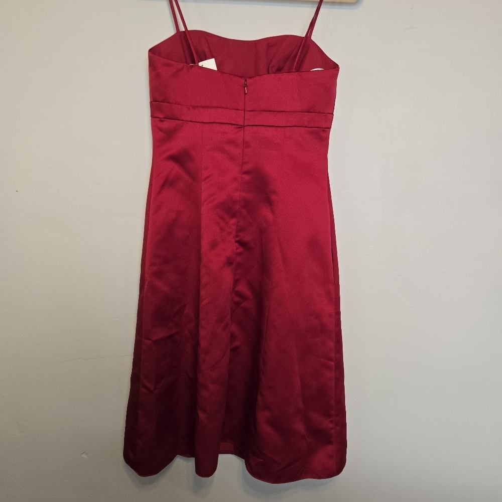 Davids Bridal Red Satin A-Line Dress w/ POCKETS - Picture 2 of 7